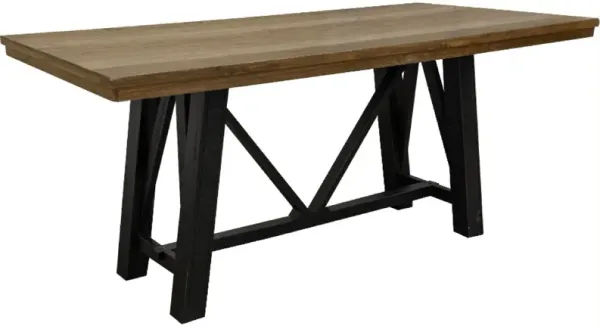 Pola Counter Height Table, Dual Tone Gray and Brown Pine Wood, 79 Inch - Benzara