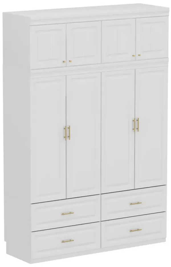 FUFU&GAGA 8-Door Wardrobe Closet with 4 Drawers, Cube Storage, and Hanging Rod - Coastal Style White Armoire Wardrobe Cabinet