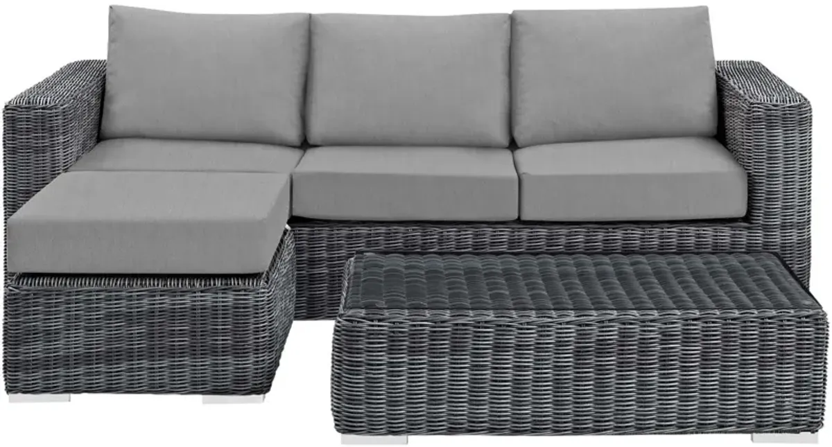 Summon 3 Piece Outdoor Patio Sunbrella Sectional Set - Canvas Gray