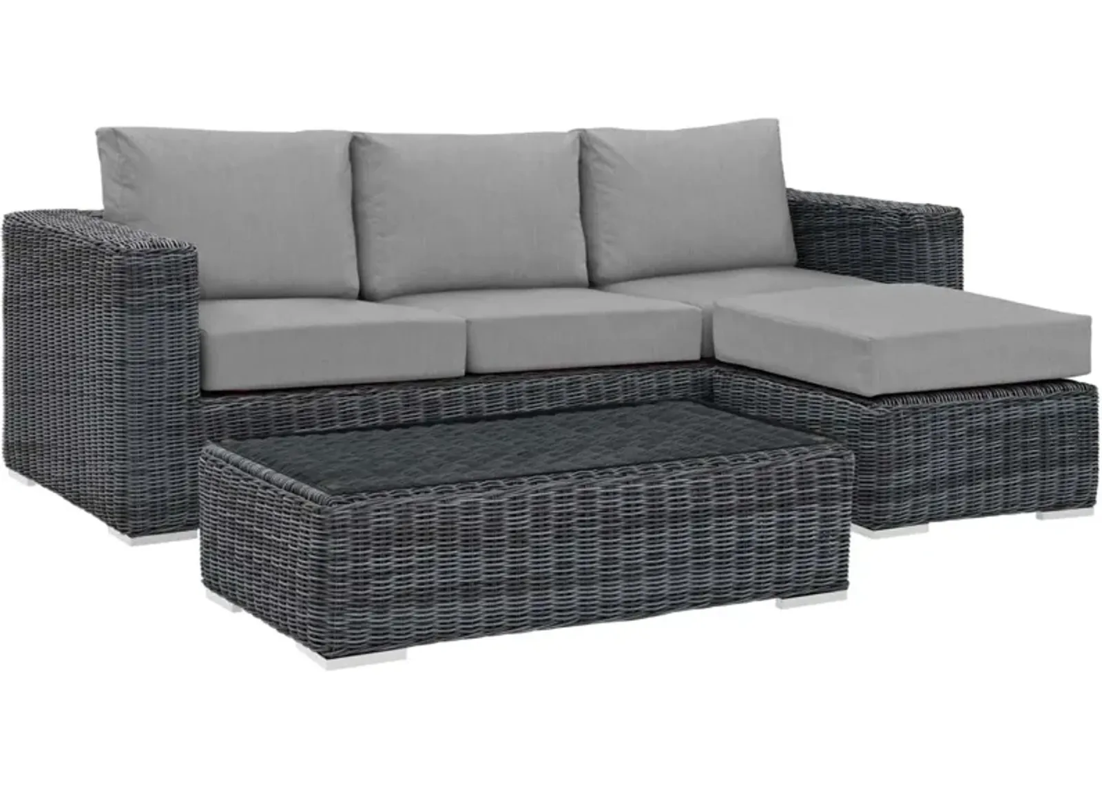 Summon 3 Piece Outdoor Patio Sunbrella Sectional Set - Canvas Gray