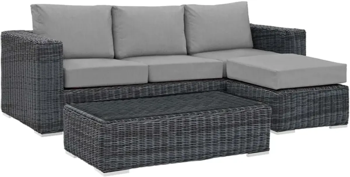 Summon 3 Piece Outdoor Patio Sunbrella Sectional Set - Canvas Gray