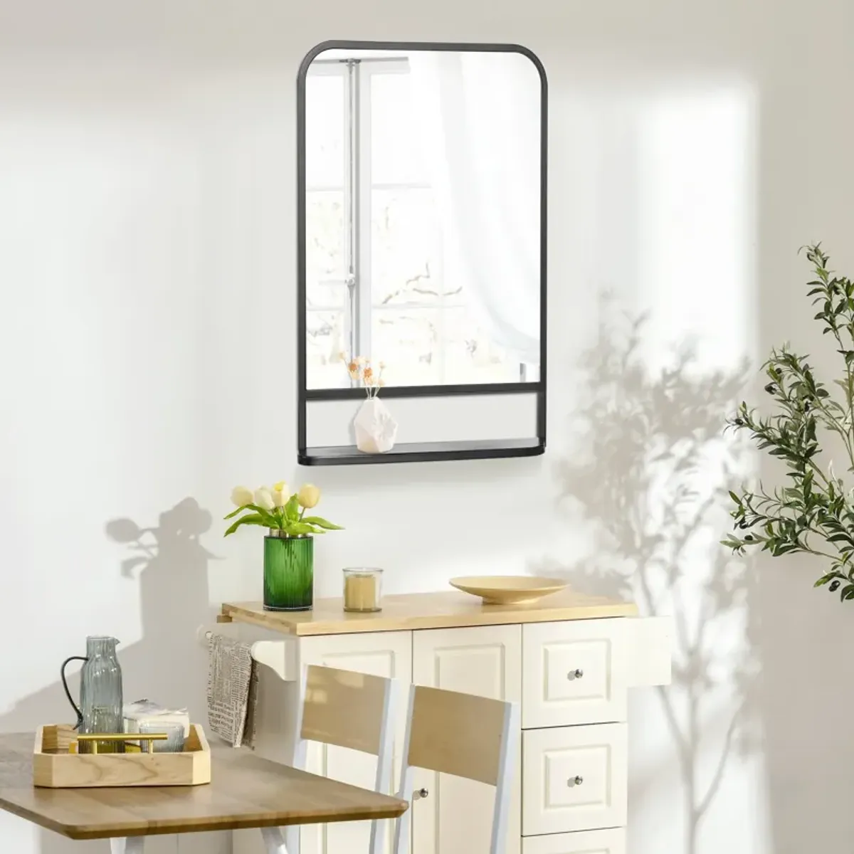 Black Wall Decor: 34x21" Contemporary Mirror with Shelf