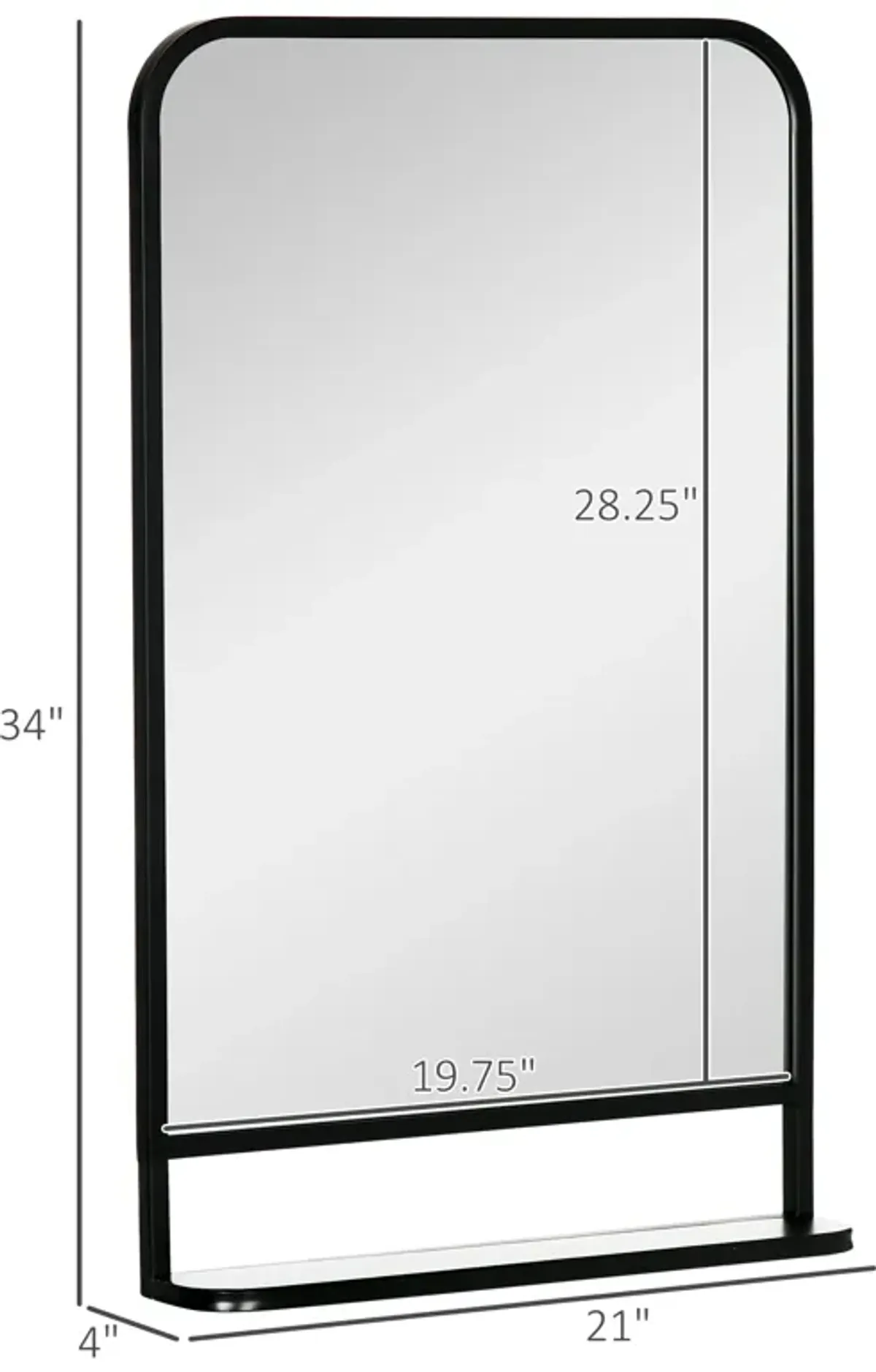 Black Wall Decor: 34x21" Contemporary Mirror with Shelf