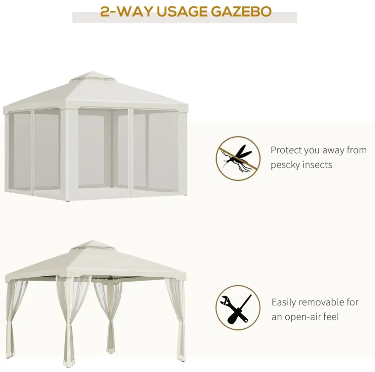 Cream White Outdoor Haven: 9.6x9.6 Gazebo with 2-Tier Vented Roof