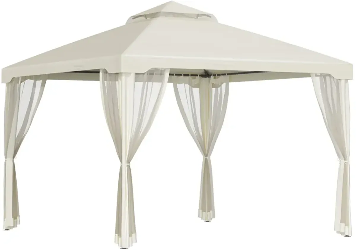 Cream White Outdoor Haven: 9.6x9.6 Gazebo with 2-Tier Vented Roof