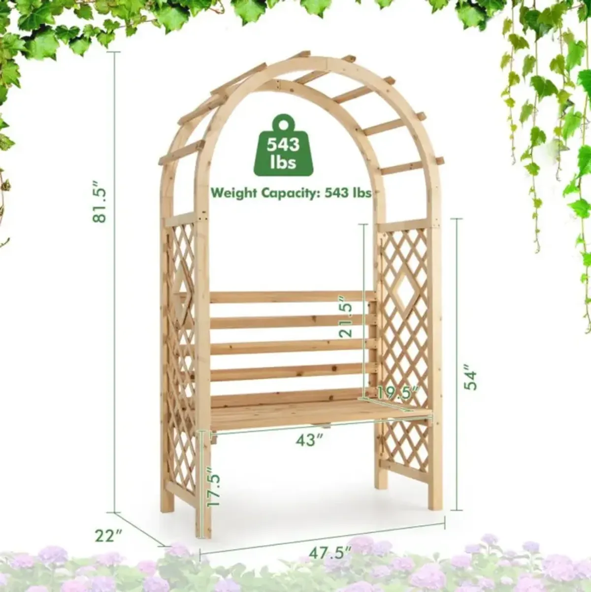 Hivvago Wooden Garden Bench Arch Pergola Outdoor Arbor