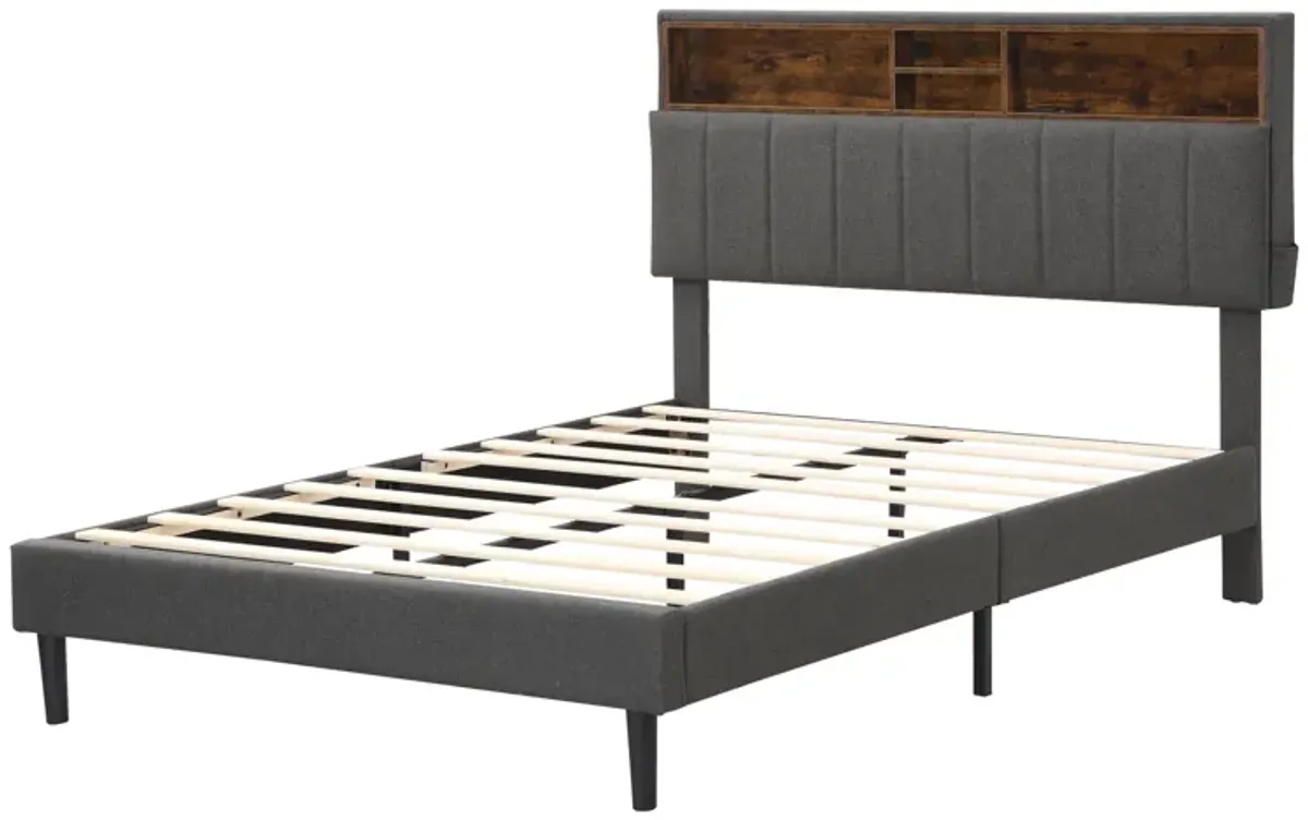 Merax Upholstered Platform Bed with Storage Headboard