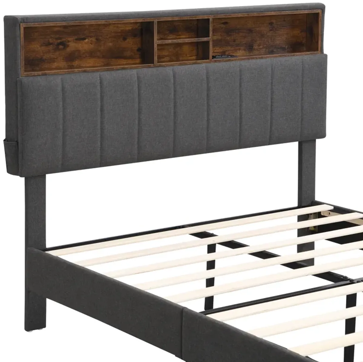 Merax Upholstered Platform Bed with Storage Headboard