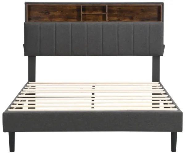 Merax Upholstered Platform Bed with Storage Headboard