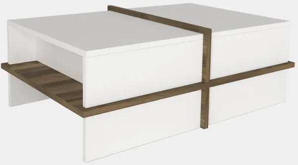 Belle 35 Inch Modern Wood Rectangular coffee Table with Side Shelf, White and Brown(D0102H71TNT)