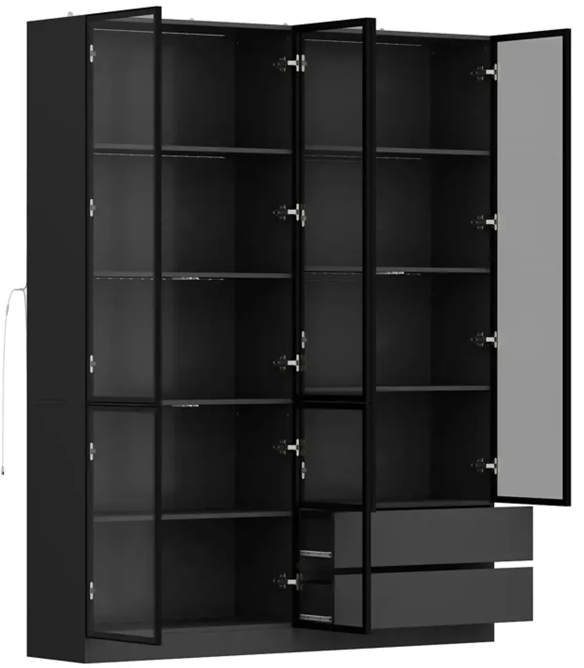 FUFU&GAGA Contemporary Black Pantry Cabinet with Wine Storage, LED Lighting, Soft-Close, Tempered Glass Doors, (63" L x 14.2" W x 78.7" H),Black