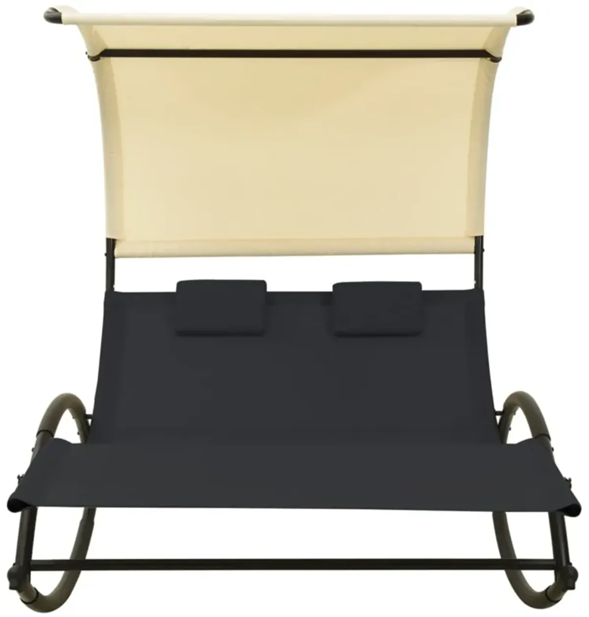 vidaXL Double Sun Lounger with Canopy Textilene Black and Cream