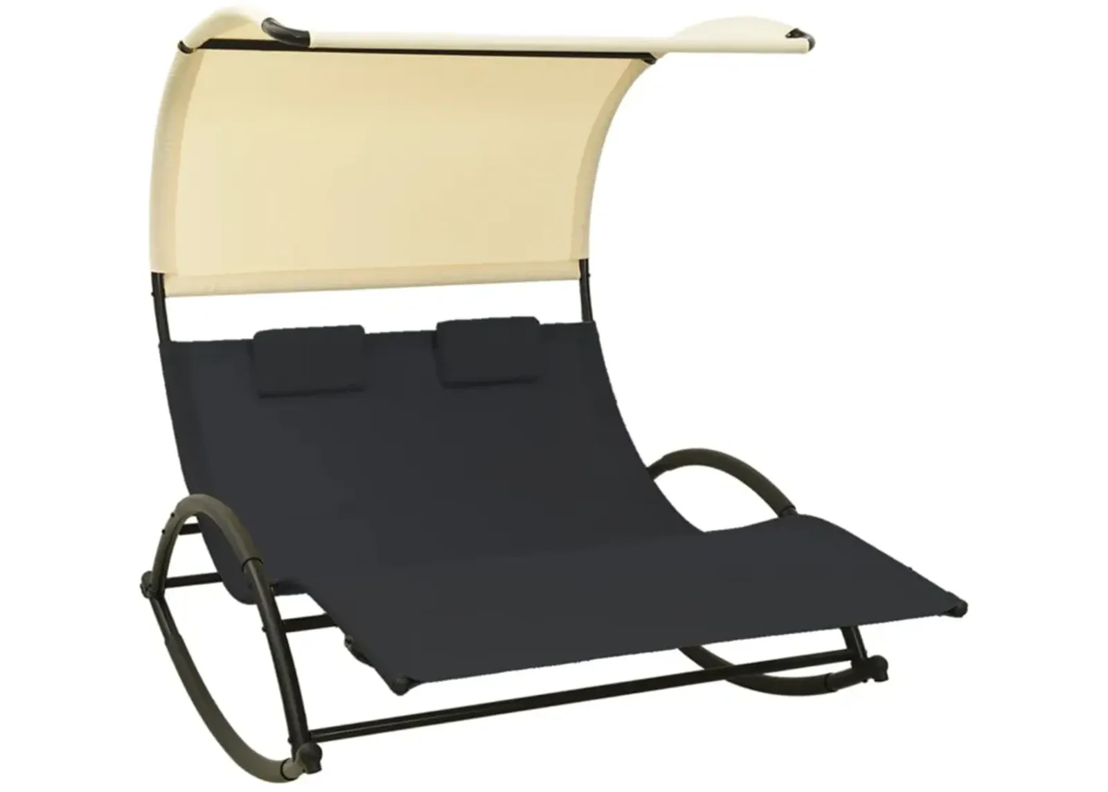 vidaXL Double Sun Lounger with Canopy Textilene Black and Cream