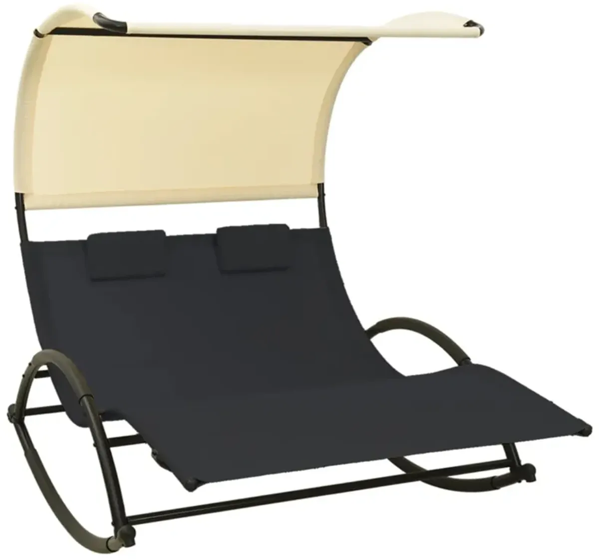 vidaXL Double Sun Lounger with Canopy Textilene Black and Cream