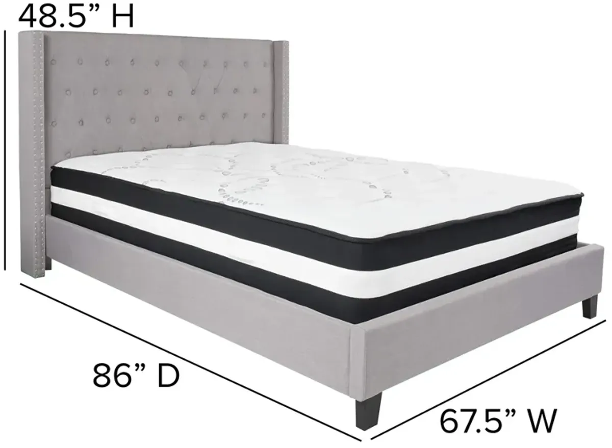 Riverdale Queen Size Tufted Upholstered Platform Bed in Light Gray Fabric with Pocket Spring Mattress