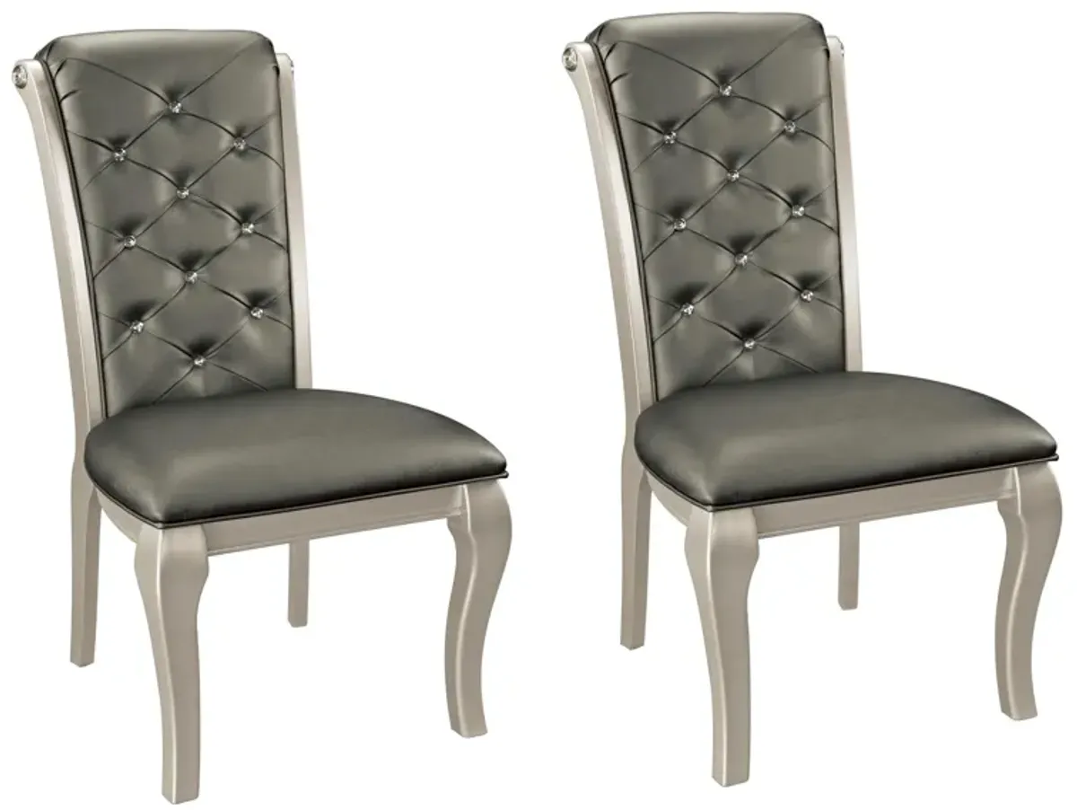 Side Chair With Crystal Button Tufted Back, Silver, Set of 2-Benzara