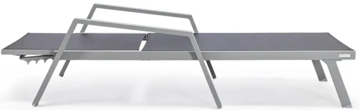 LeisureMod Marlin Patio Chaise Lounge Chair With Armrests in Grey Aluminum Frame, Set of 2 in Green