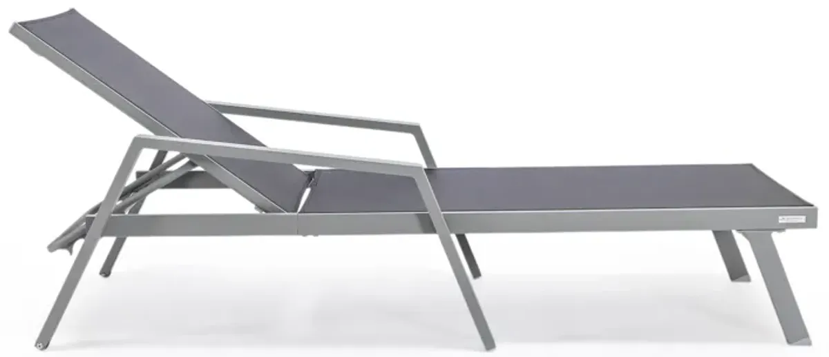 LeisureMod Marlin Patio Chaise Lounge Chair With Armrests in Grey Aluminum Frame, Set of 2 in Green