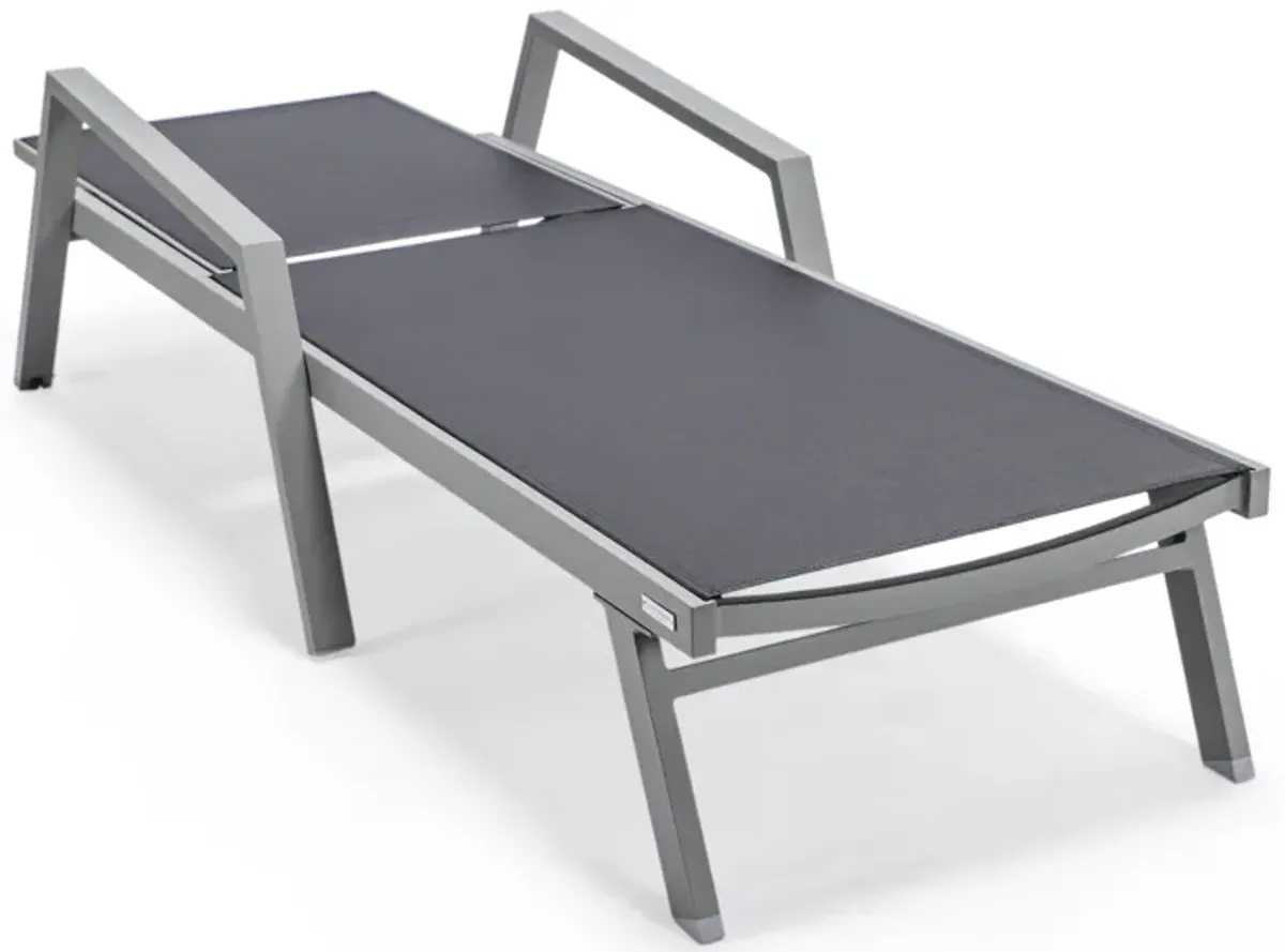 LeisureMod Marlin Patio Chaise Lounge Chair With Armrests in Grey Aluminum Frame, Set of 2 in Green