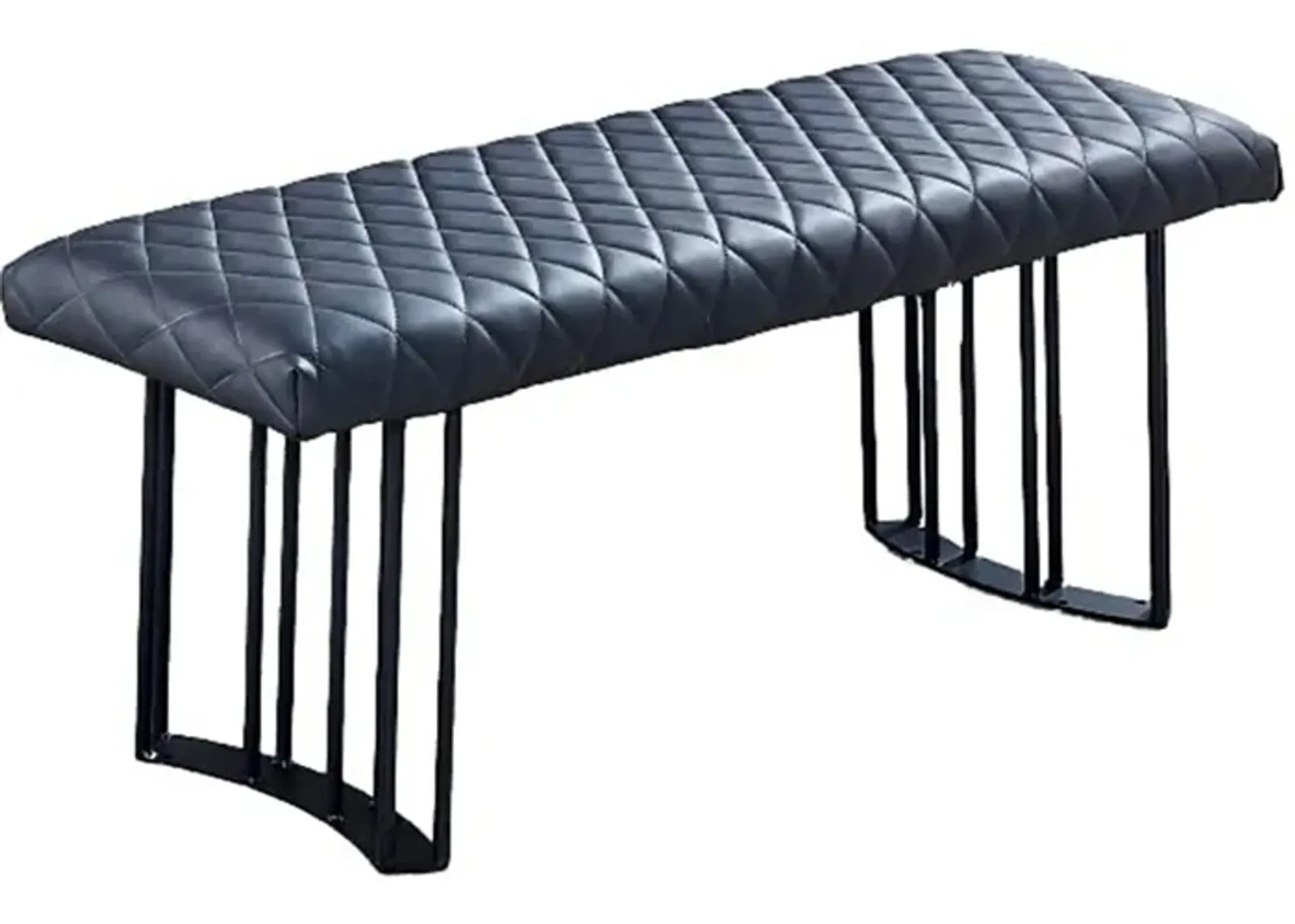 Ela 47 Inch Modern Dining Bench, Dark Gray Vegan Leather, Black Metal Frame-Benzara