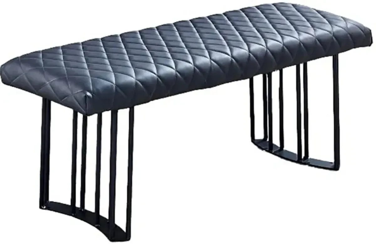 Ela 47 Inch Modern Dining Bench, Dark Gray Vegan Leather, Black Metal Frame-Benzara