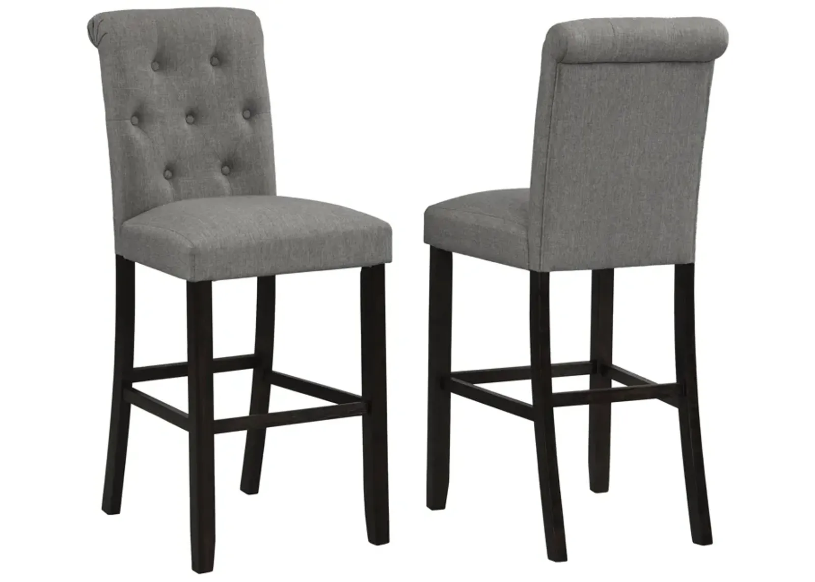 Solid Wood Tufted Asons Barstool, Set of 2, Grey