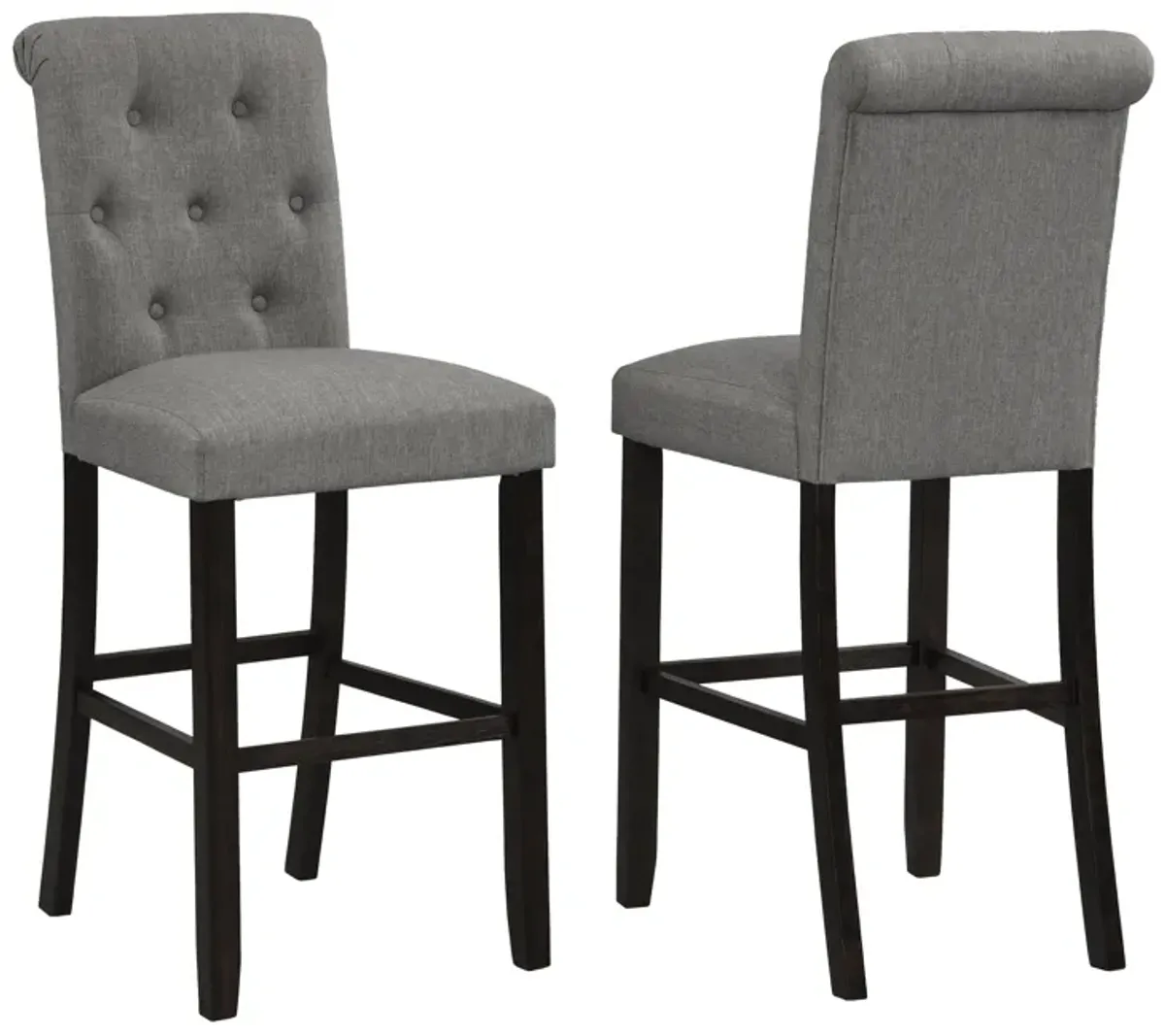 Solid Wood Tufted Asons Barstool, Set of 2, Grey