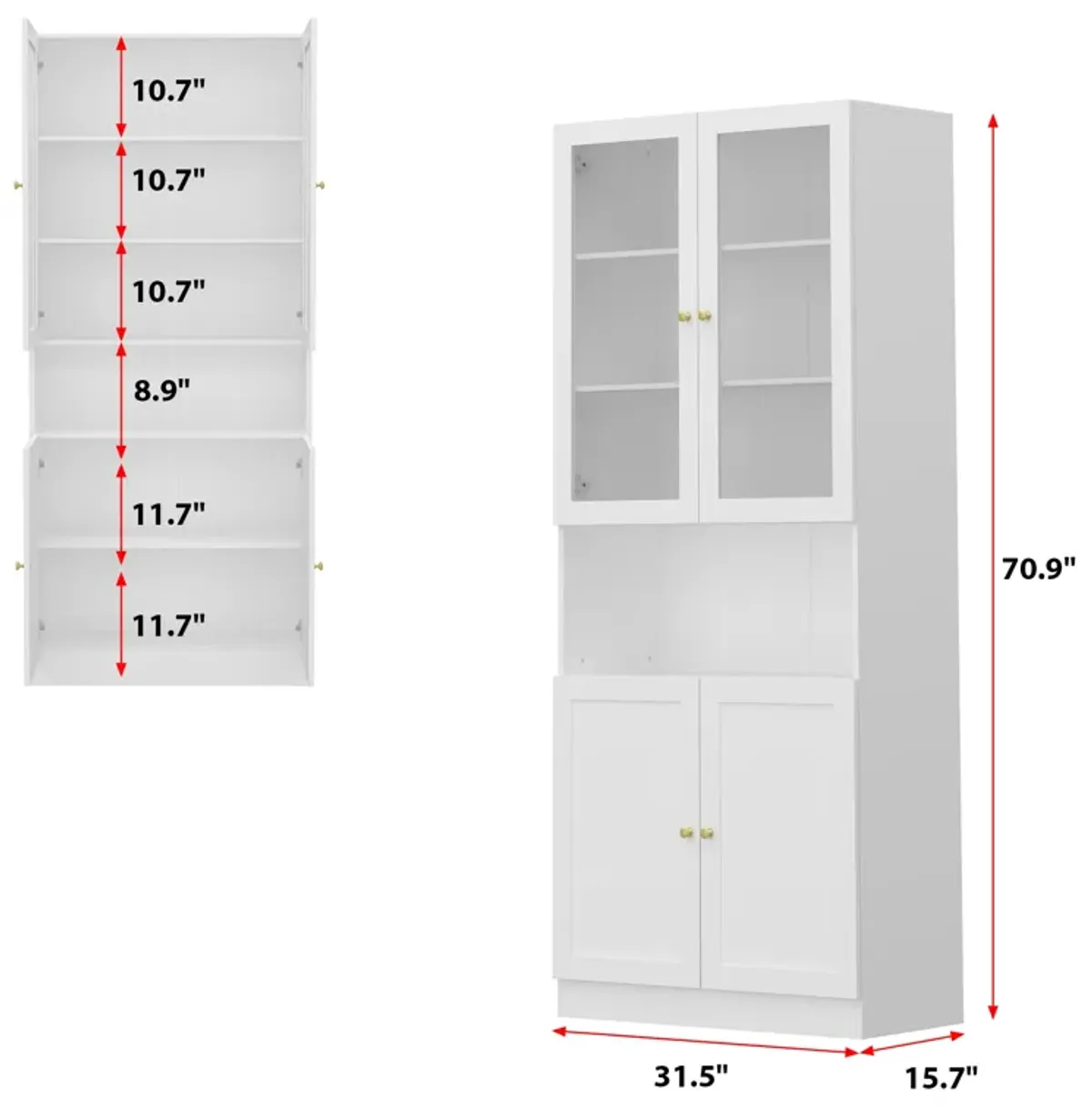 FUFU&GAGA Contemporary/Modern White Pantry with Wine Storage, (31.5" W x 15.7" D x 70.9" H),White