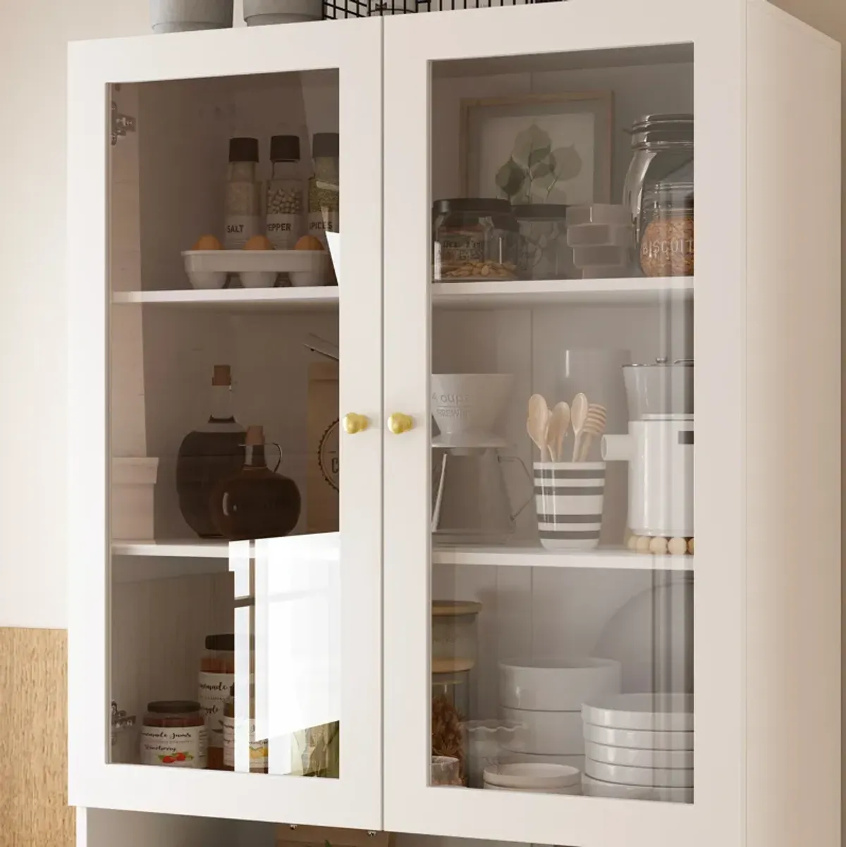 FUFU&GAGA Contemporary/Modern White Pantry with Wine Storage, (31.5" W x 15.7" D x 70.9" H),White