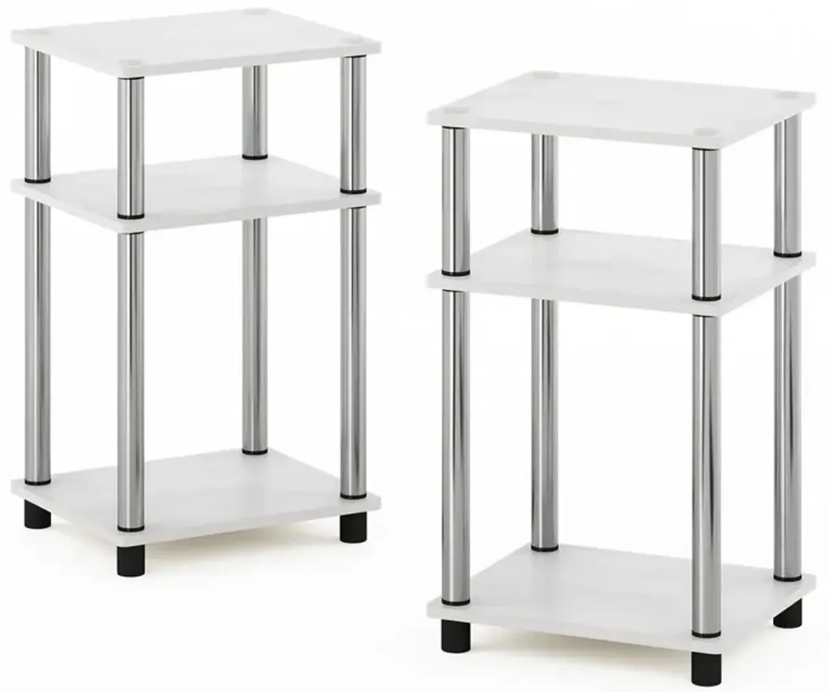 Furinno Just 3-Tier Turn-N-Tube End Table, 2-Pack, White Oak/Chrome