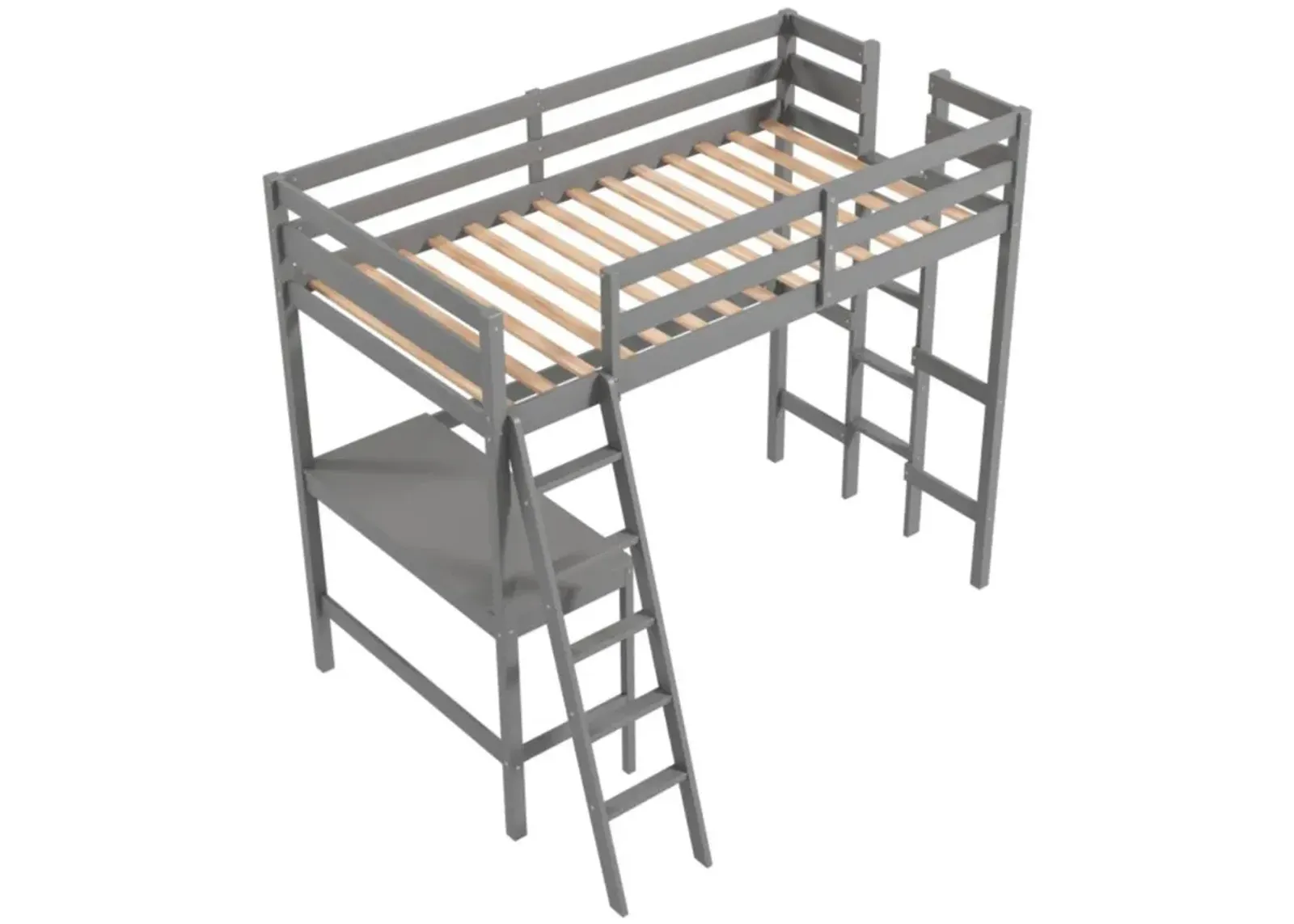 Hivvago Twin Size Loft Bed Frame with Desk Angled and Built-in Ladder