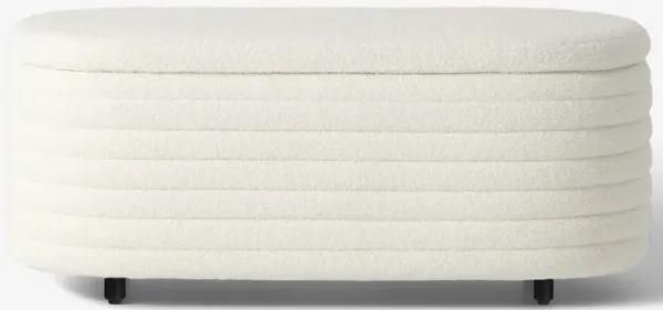 WestinTrends 42" Wide Mid-Century Modern Upholstered Teddy Sherpa Tufted Oval Storage Ottoman Bench