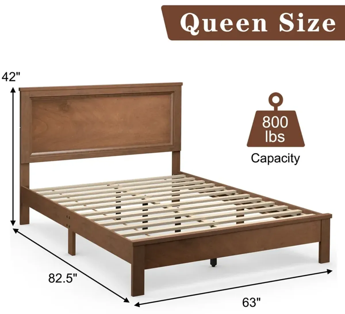 Queen Size Bed Frame Platform Slat High Headboard Bedroom with Rubber Wood Leg