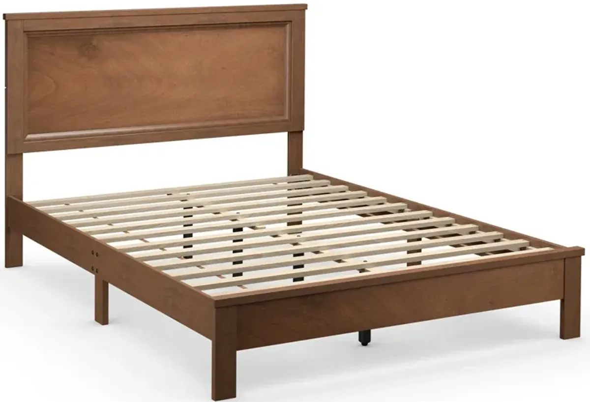 Queen Size Bed Frame Platform Slat High Headboard Bedroom with Rubber Wood Leg