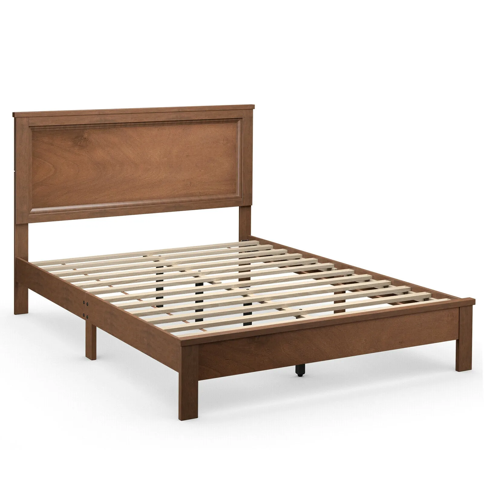 Queen Size Bed Frame Platform Slat High Headboard Bedroom with Rubber Wood Leg