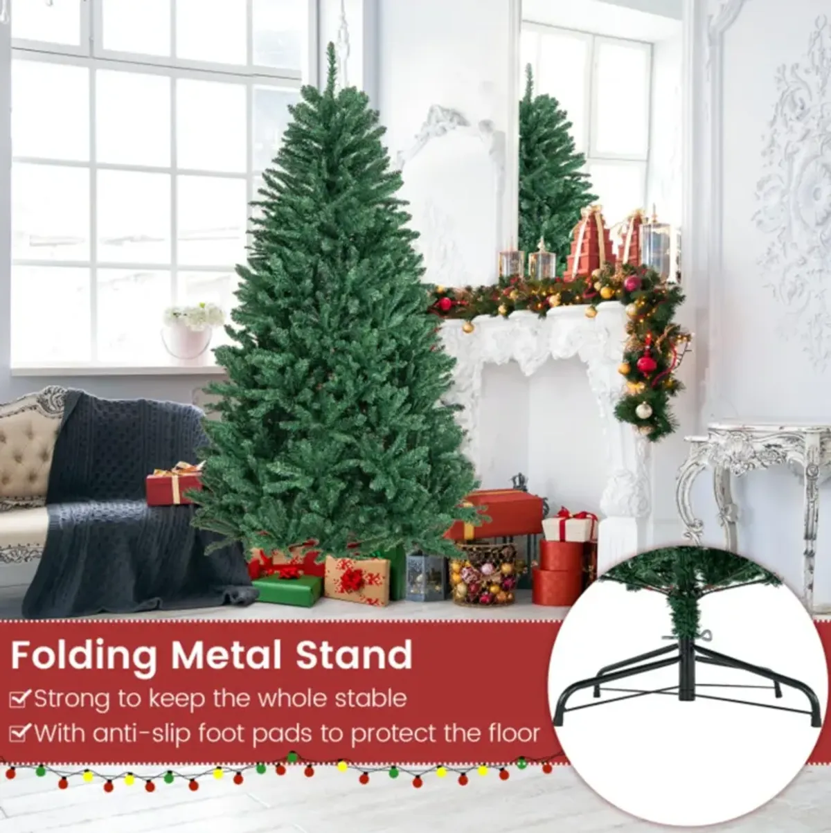 Hivvago 6 Feet Hinged Artificial Christmas Tree with Solid Metal Stand