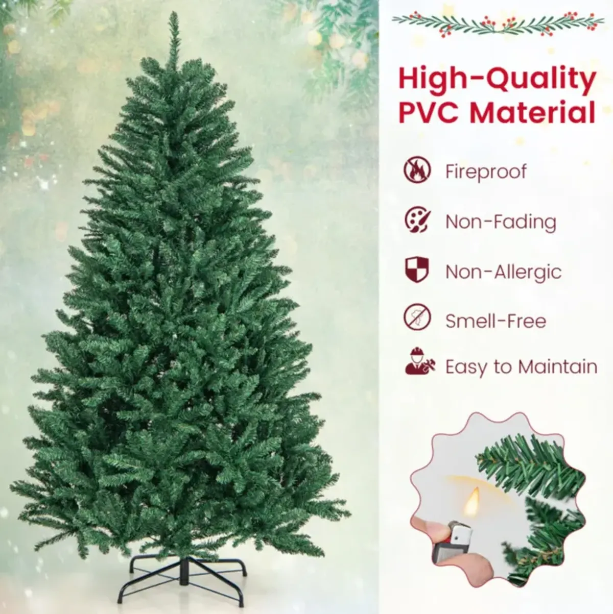 Hivvago 6 Feet Hinged Artificial Christmas Tree with Solid Metal Stand