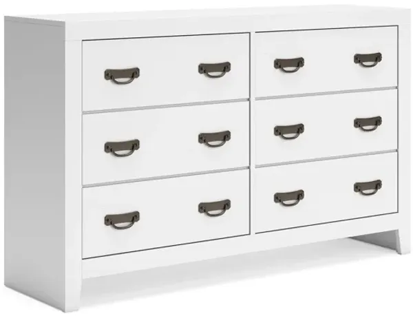 Feo Wide Dresser, 6 Drawers, White Okoume Finish, Solid Hardwood - Benzara