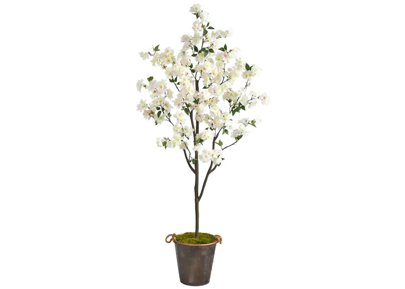 HomPlanti 6 Feet Cherry Blossom Artificial Tree in Decorative Metal Pail with Rope