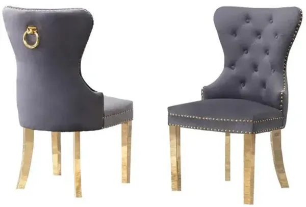 Velvet Tufted Side Chair Set of 2, Stainless Steel Gold Legs, Dark grey