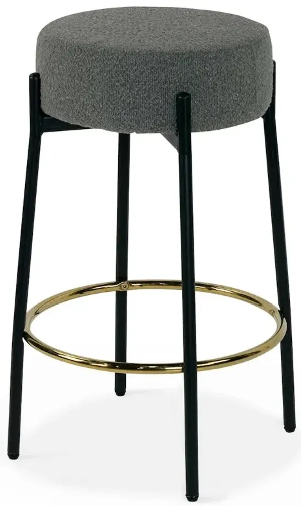 Glamour Home Set of 2 Avner Gray Boucle Backless Counter Stool with Black Metal Legs