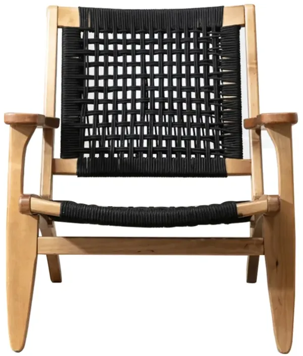 Accent Chair with Rope Woven Seat and Wooden Frame, Brown and Black-Benzara