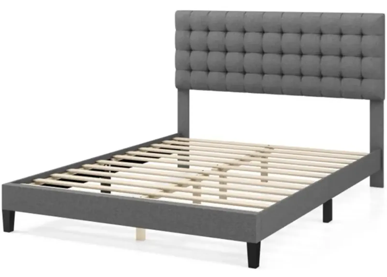 Hivvago Queen Size Upholstered Platform Bed with Square Stitched Headboard