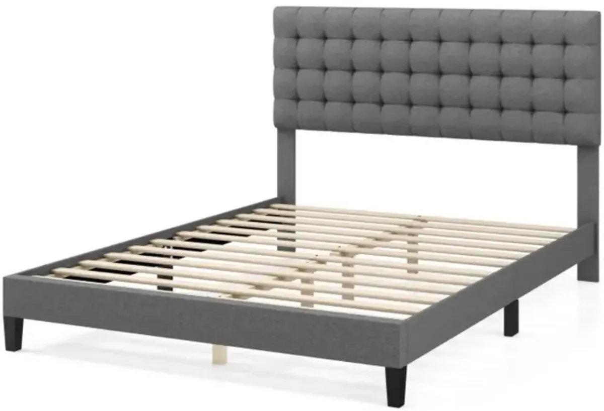 Hivvago Queen Size Upholstered Platform Bed with Square Stitched Headboard