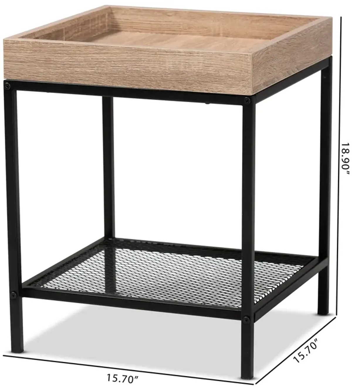 Baxton Studio Overton Modern Industrial Oak Brown Finished Wood And Black Metal End Table