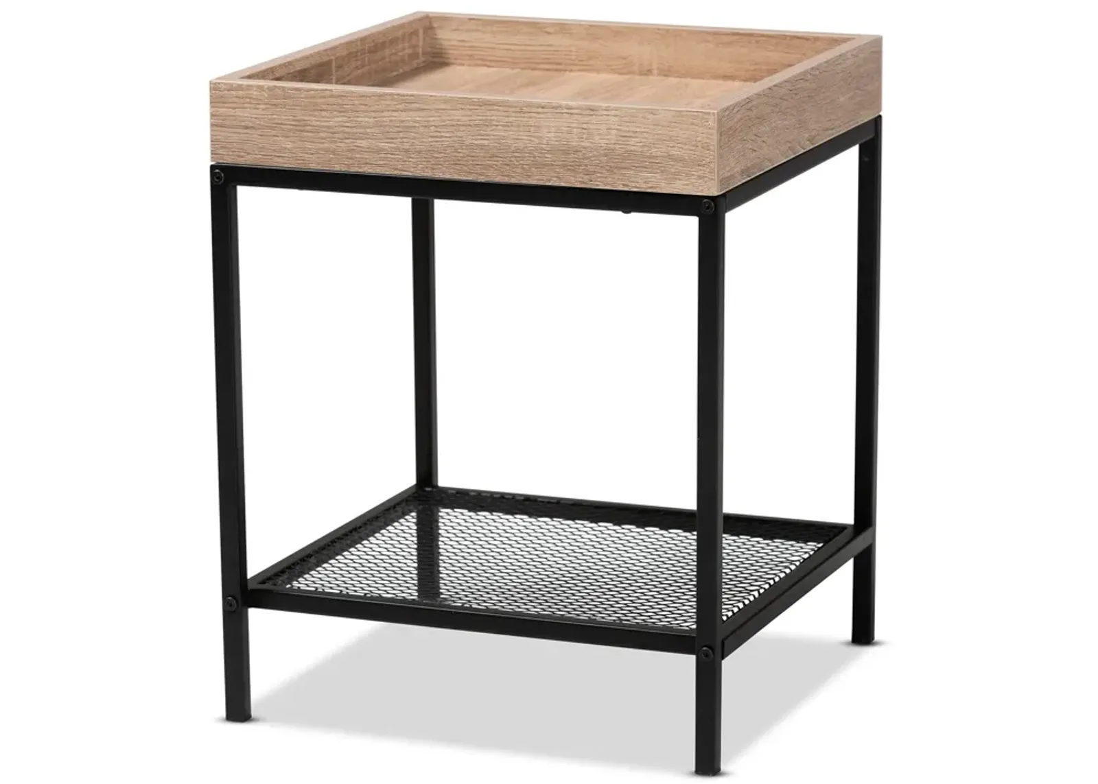 Baxton Studio Overton Modern Industrial Oak Brown Finished Wood And Black Metal End Table