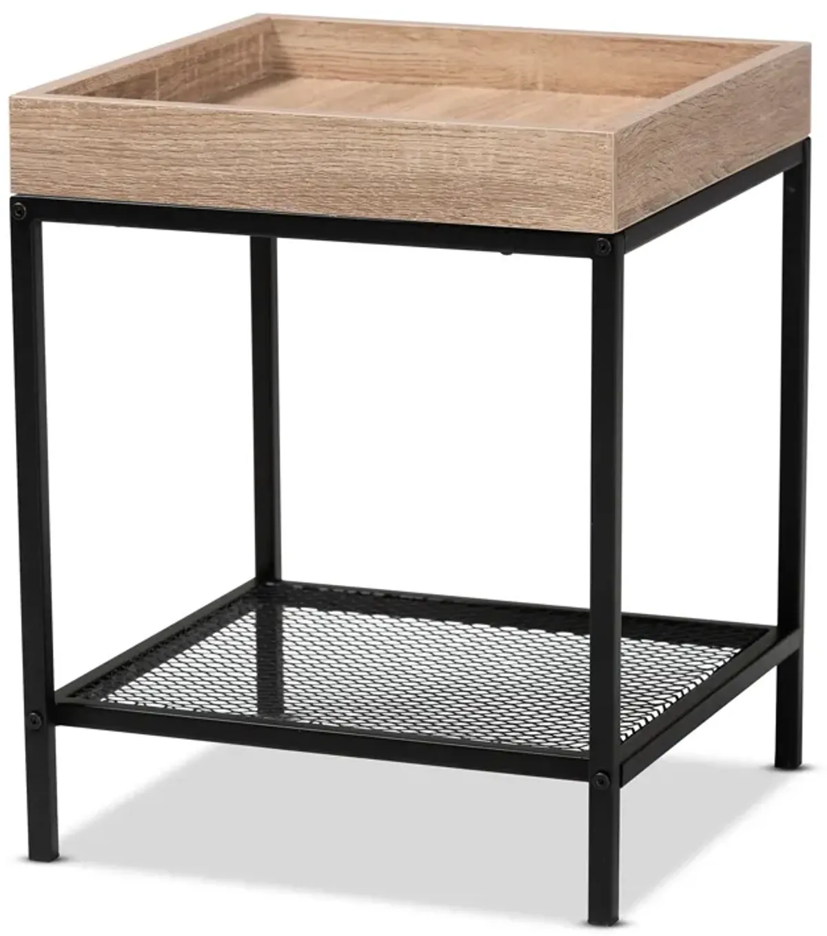 Baxton Studio Overton Modern Industrial Oak Brown Finished Wood And Black Metal End Table