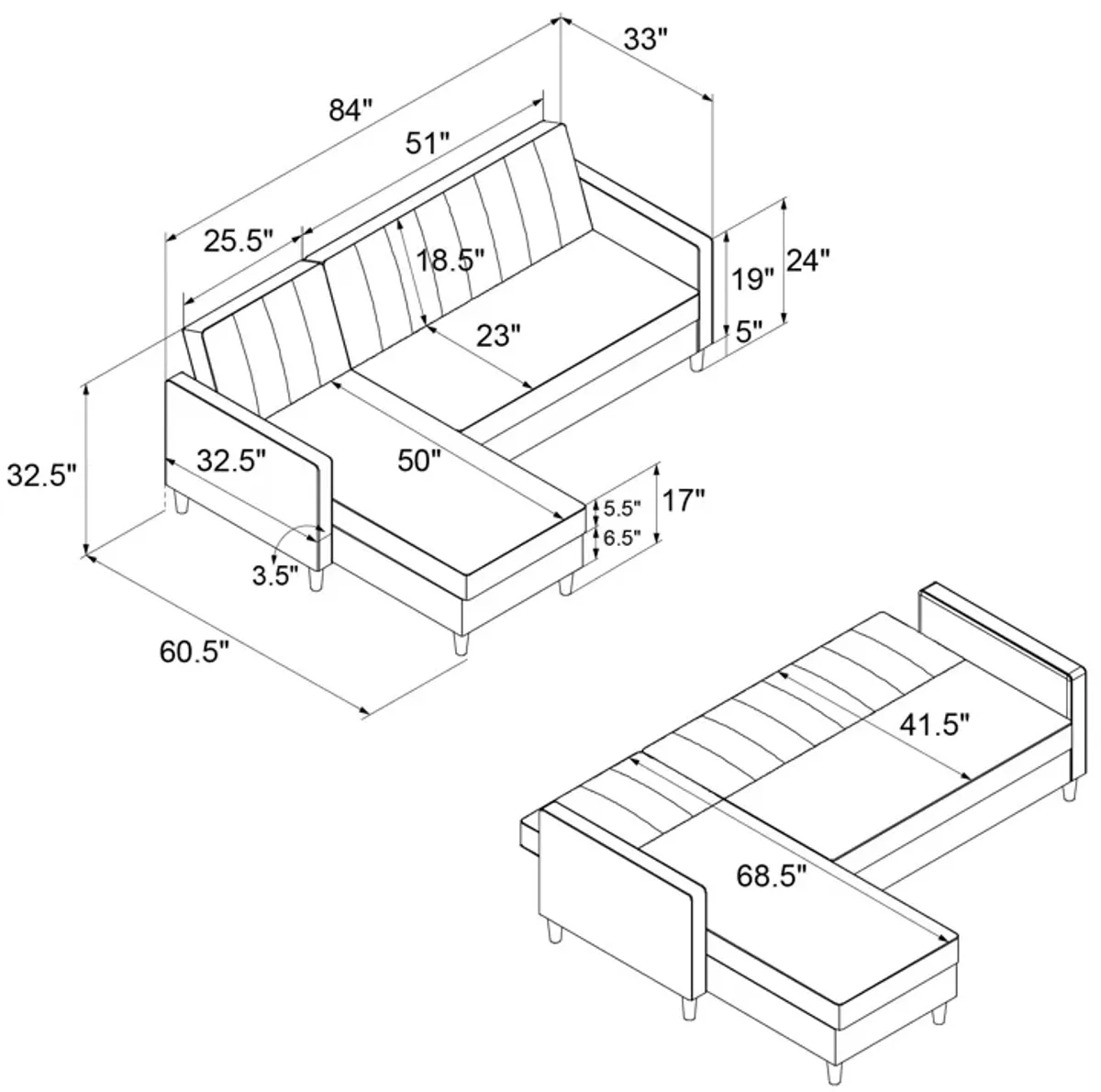 Karen Futon Sectional with Storage