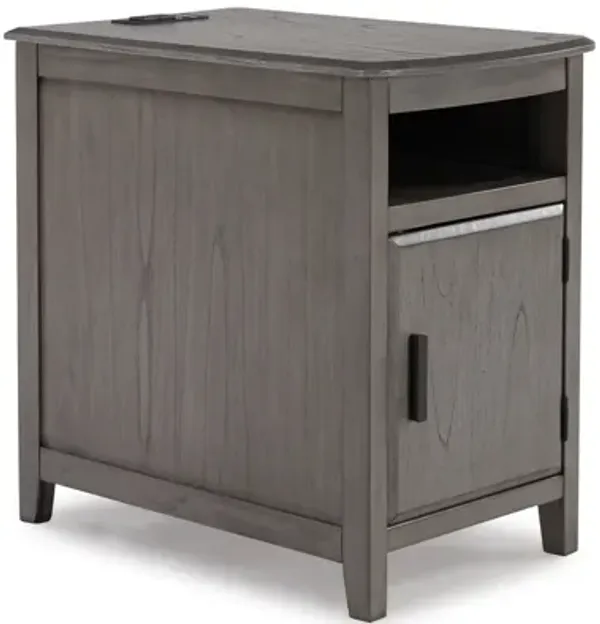 Ley Side End Table w Pull Out Tray and Cabinet, 25 Inch Classic Gray - Benzara