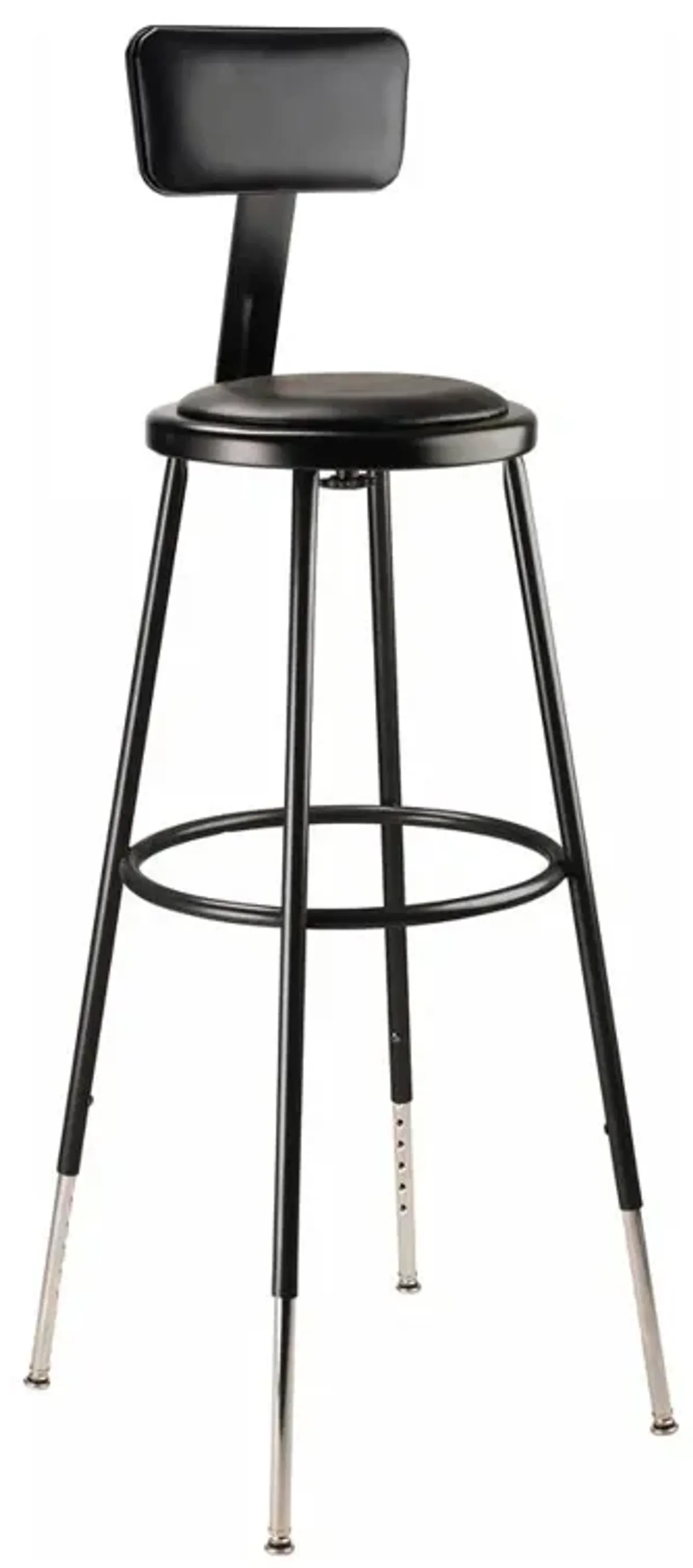 NPS® 32 -39" Height Adjustable Heavy Duty Vinyl Padded Steel Stool With Backrest, Black